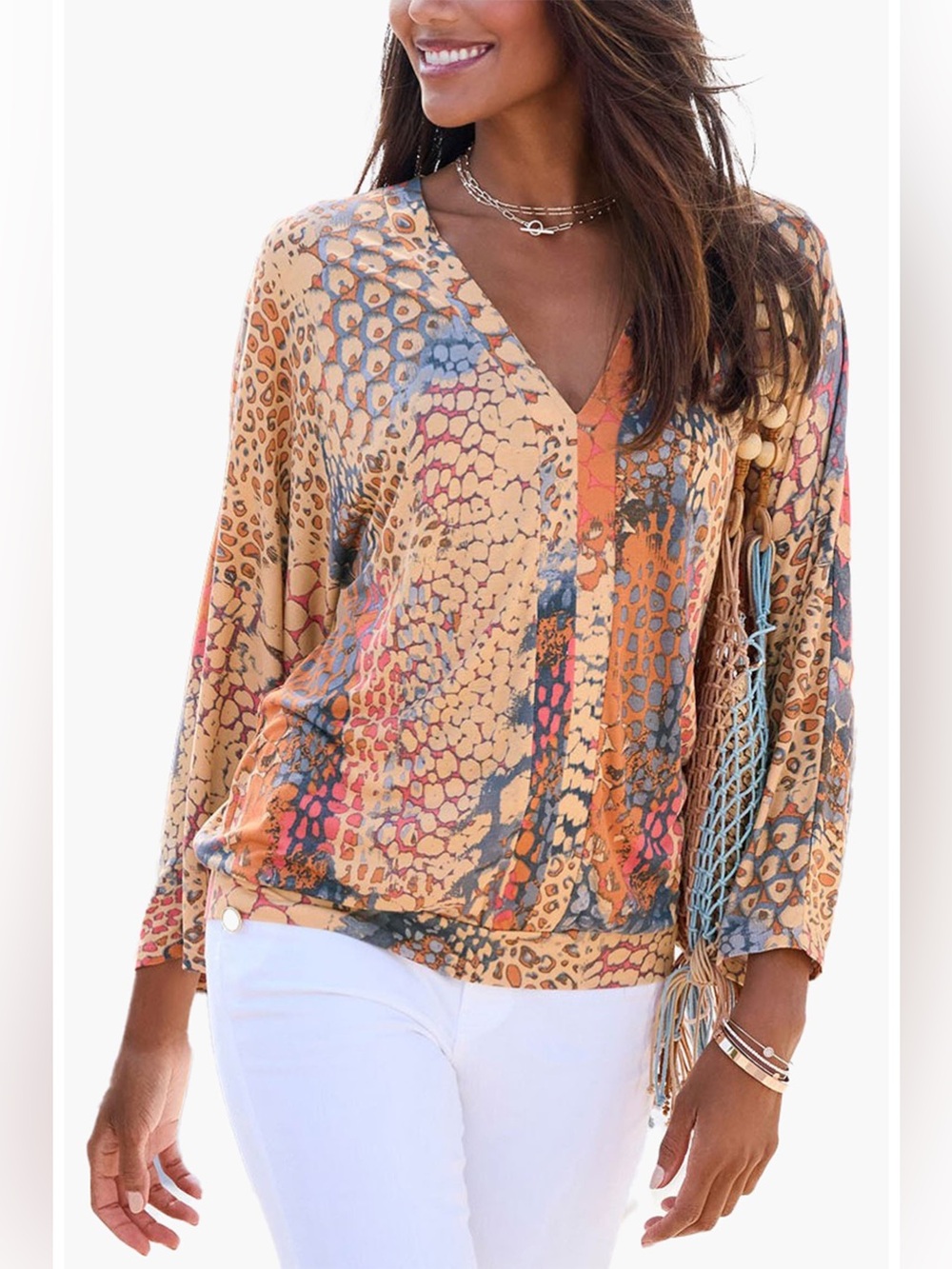 Lascana Printed Long Sleeve Top Large 12 14 animal print flowy animal colorful